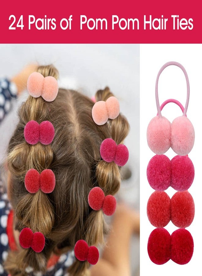 Dizila 48 Pieces/24 Pairs Candy Colors Cute Small Fuzzy Pompom Hair Ties Scrunchies Pom Pom Elastics Pigtail Ponytail Holders Fluffy Balls Rubber Bands Ropes Hair Accessories for Baby Girls Kids - Image 4